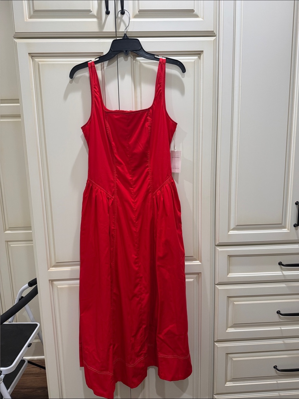 Red Midi Dress with Square Neck